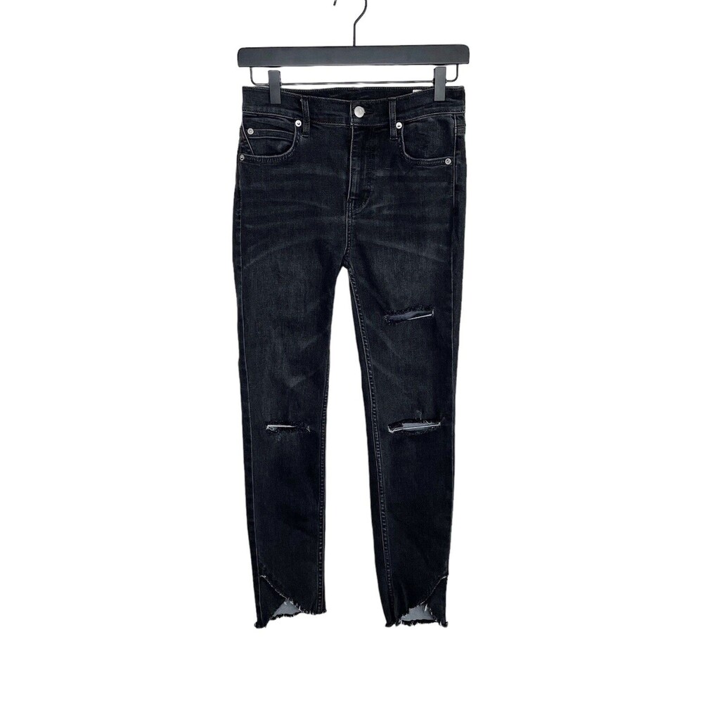 Free People Sunny Ripped Skinny Crop Jeans 26 Distressed Raw Fray Hem Mid Rise